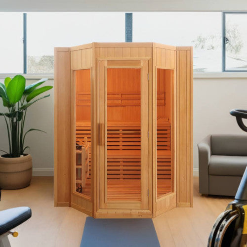 SunRay Tiburon 4-Person Indoor Traditional Sauna Double Bench with 6kW Harvia Heater