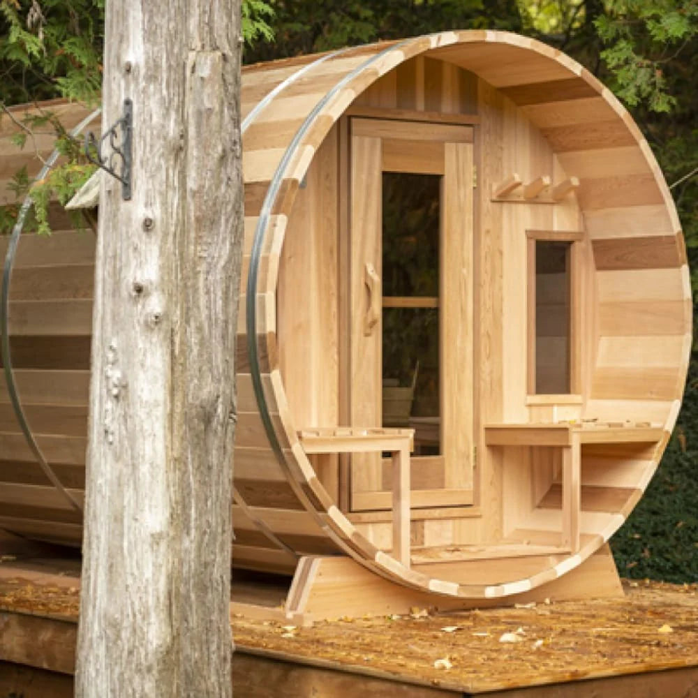 Dundalk Leisurecraft Canadian Timber Tranquility Barrel Sauna w/ Porch