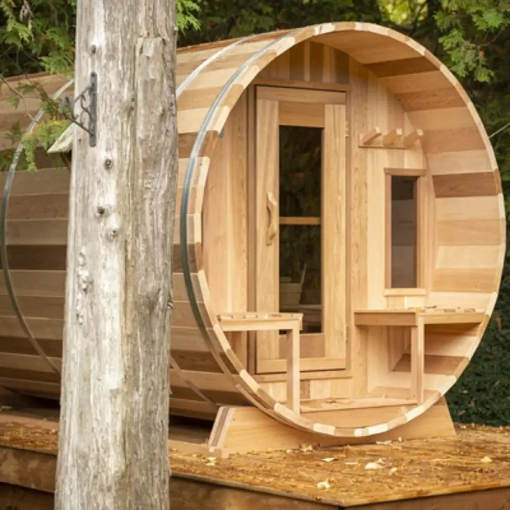 Dundalk Leisurecraft Canadian Timber Tranquility Barrel Sauna w/ Porch