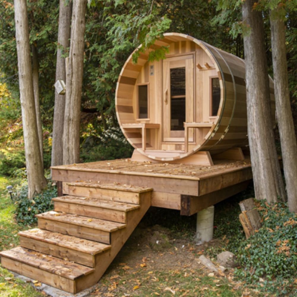 Dundalk Leisurecraft Canadian Timber Tranquility Barrel Sauna w/ Porch