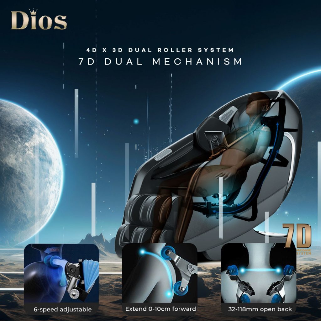 Dios Massage Chair 7D Dual Core Air Roller SL-track with 3D Calf Kneading Dios-7300 Gray/Brown