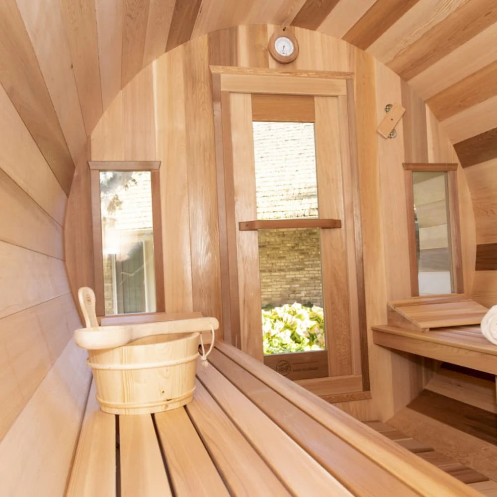 Dundalk Leisurecraft Canadian Timber Tranquility Barrel Sauna w/ Porch