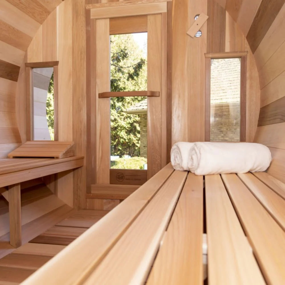 Dundalk Leisurecraft Canadian Timber Tranquility Barrel Sauna w/ Porch