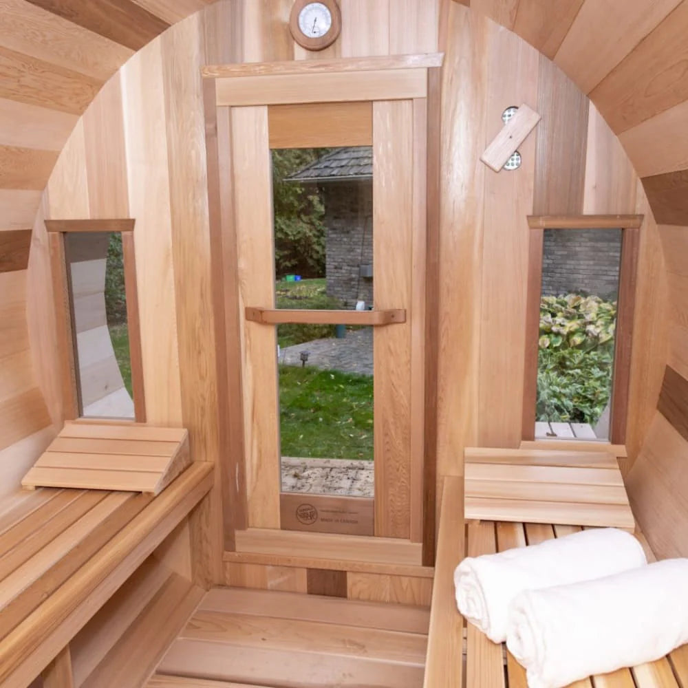 Dundalk Leisurecraft Canadian Timber Tranquility Barrel Sauna w/ Porch