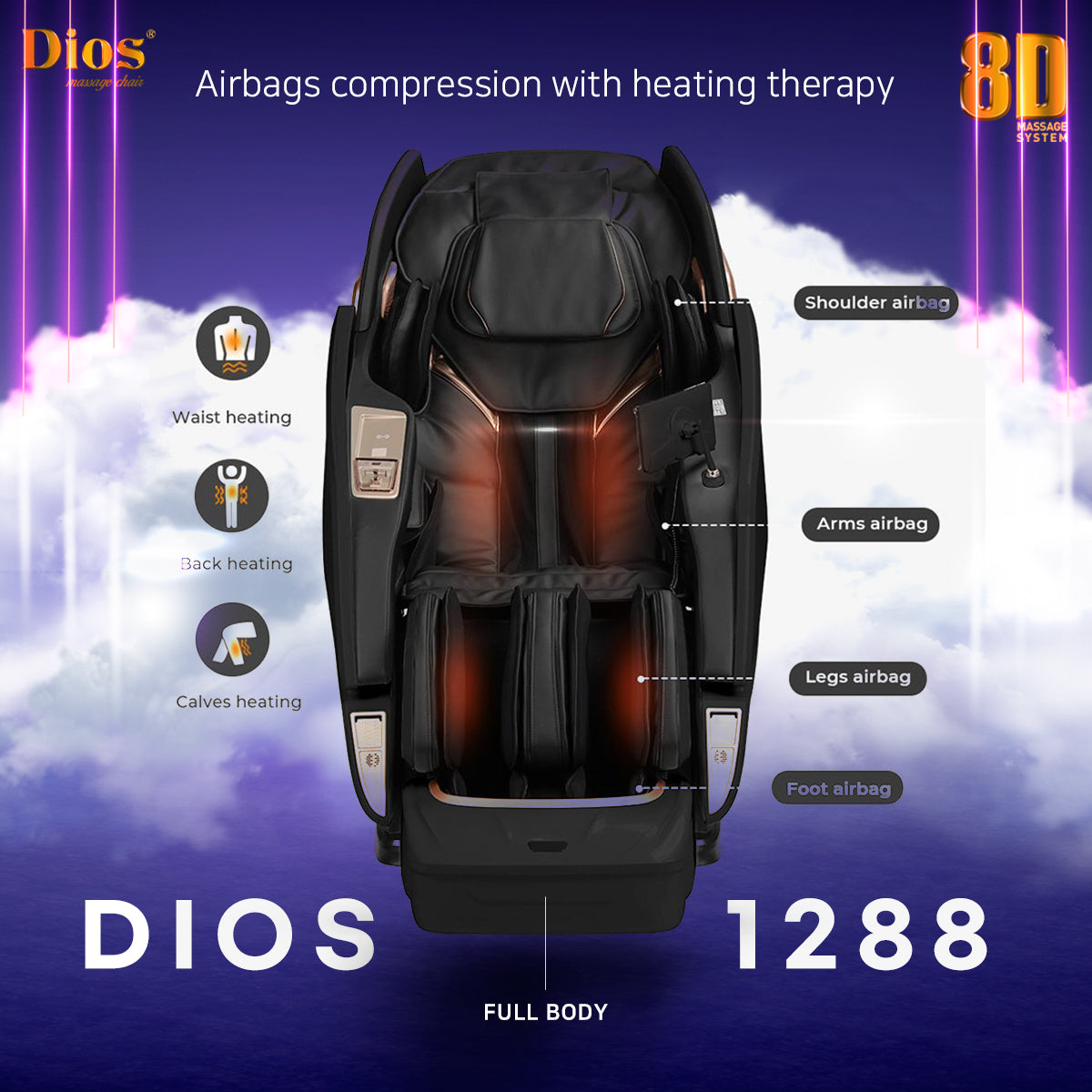 Dios Massage Chair 8D Dual Air Tech Touch Roller SL-track with Brain Relaxation Program Dios-1288 Brown(Taupe)