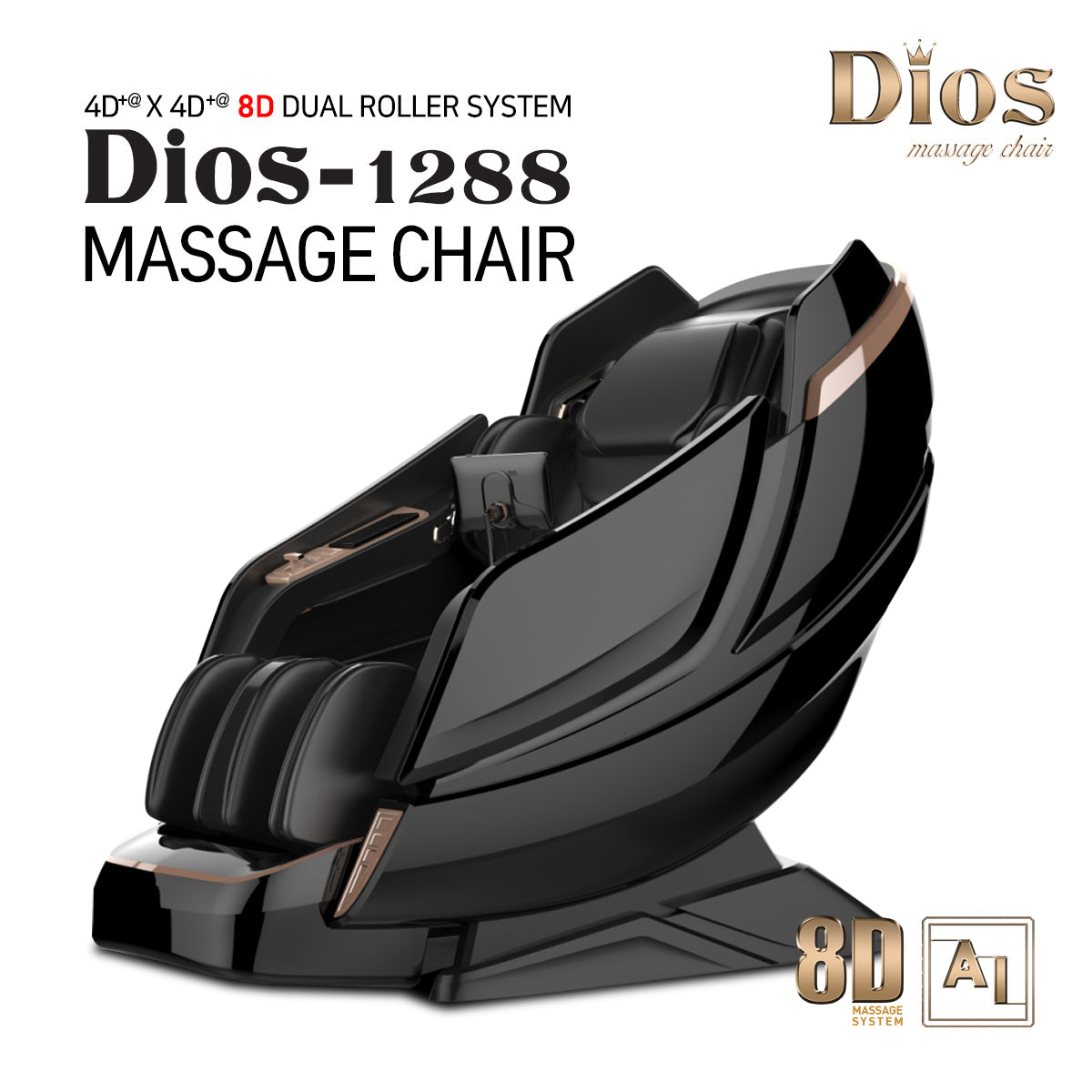 Dios Massage Chair 8D Dual Air Tech Touch Roller SL-track with Brain Relaxation Program Dios-1288 Brown(Taupe)