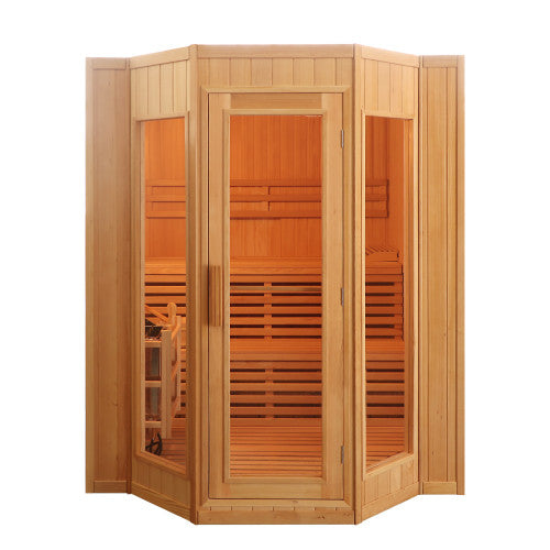 SunRay Tiburon 4-Person Indoor Traditional Sauna Double Bench with 6kW Harvia Heater