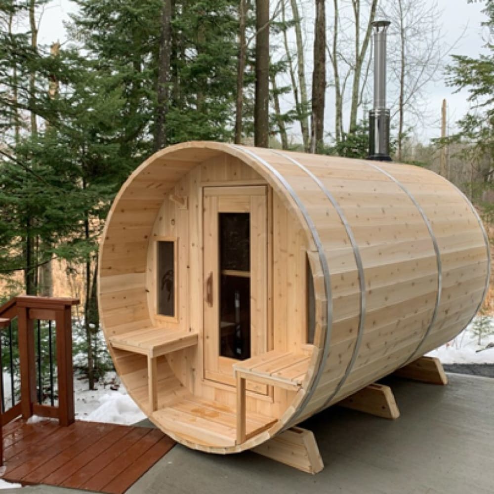 Dundalk Leisurecraft Canadian Timber Tranquility Barrel Sauna w/ Porch