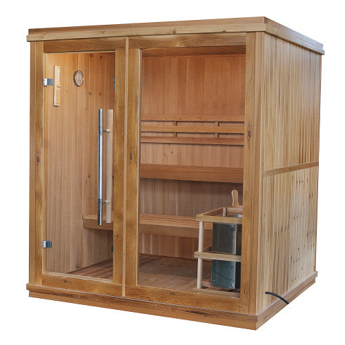 SunRay Hampton 4-Person Indoor Traditional Sauna Double Bench with 6kW Harvia Heater