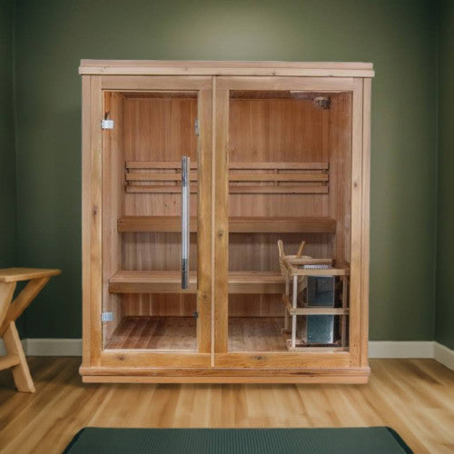 SunRay Hampton 4-Person Indoor Traditional Sauna Double Bench with 6kW Harvia Heater