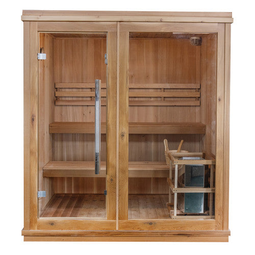SunRay Hampton 4-Person Indoor Traditional Sauna Double Bench with 6kW Harvia Heater