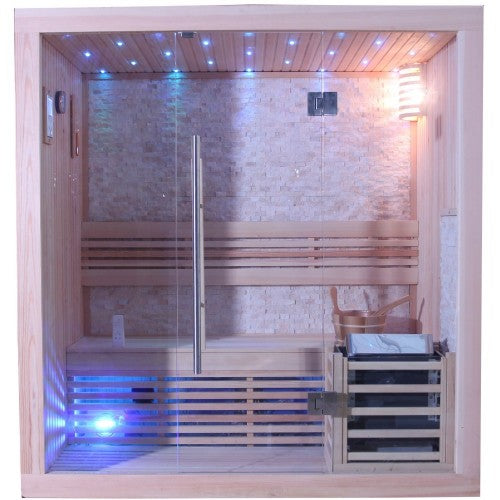 SunRay Westlake 3-Person Luxury Indoor Traditional Sauna with 4.5kW Harvia Heater