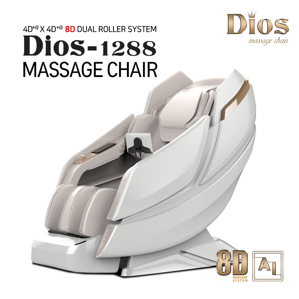 Dios Massage Chair 8D AI Dual Air Tech Touch Roller SL-track with Brain Relaxation Program Dios-1288 Black