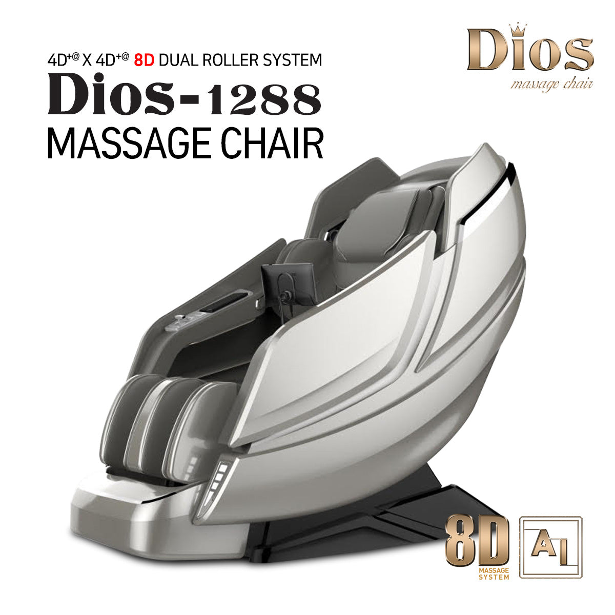 Dios Massage Chair 8D Dual Air Tech Touch Roller SL-track with Brain Relaxation Program Dios-1288 Brown(Taupe)
